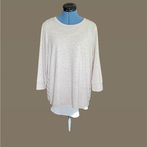 Simply Vera gray/beige pullover Side lacing 3/4 sleeve,attached ivory shell Sz M